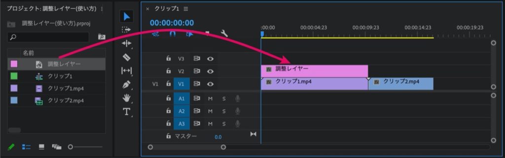 調整レイヤータイムライン-追加