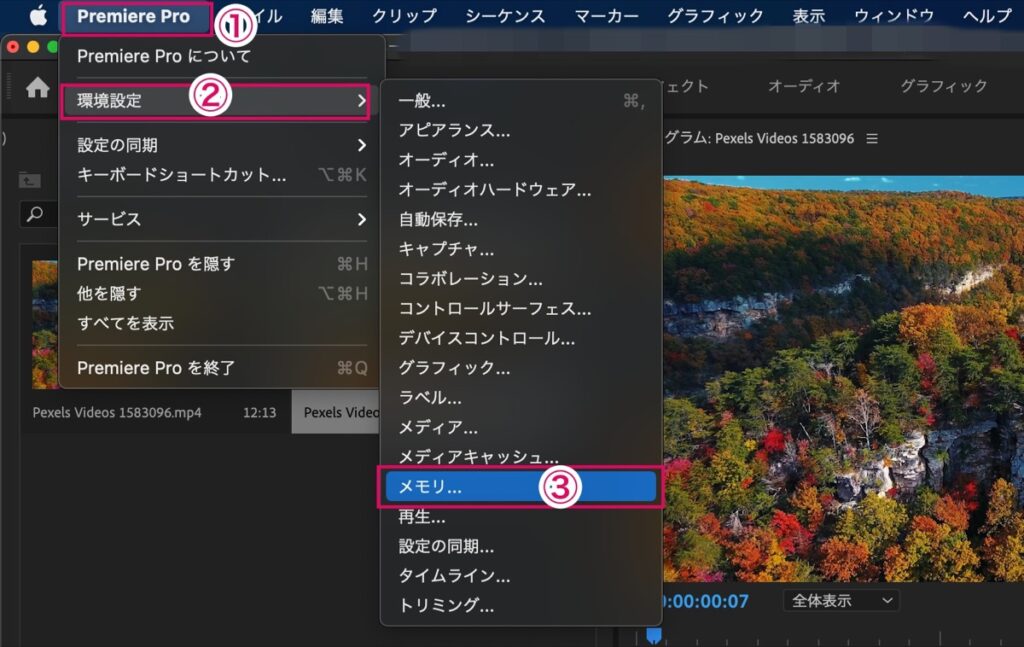 環境設定 - メモリ