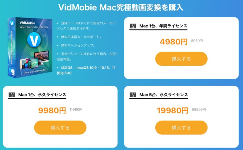 VidMobie究極動画変換-料金-mac